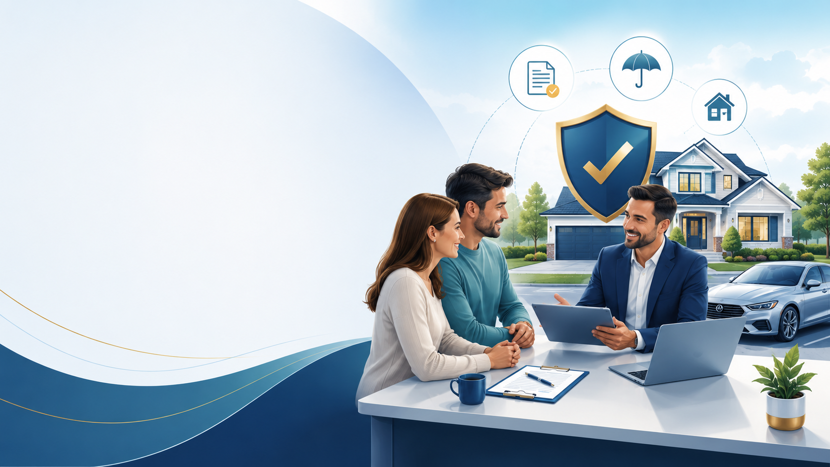 Insurance advisor reviewing auto and home insurance information with customers