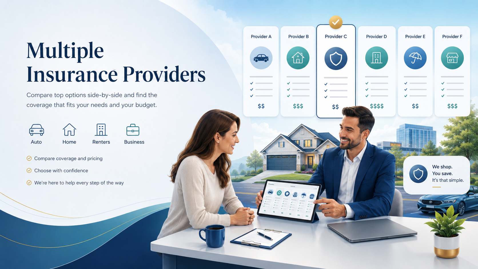 Multiple insurance provider comparison illustration